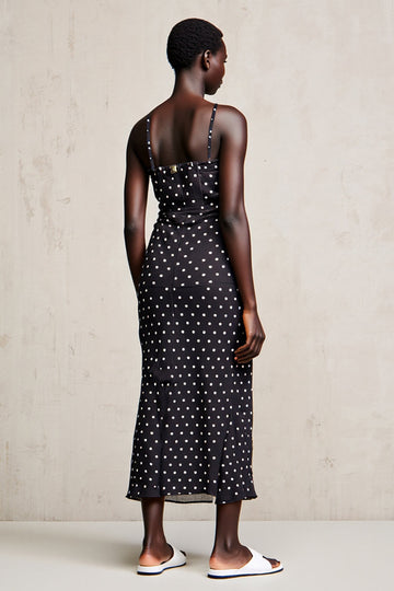 Black Sheath Spaghetti Straps Maxi Boho Polka Dots Dress